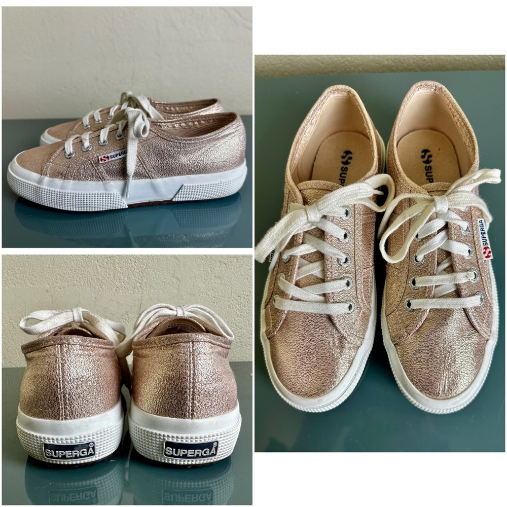 Superga W's Shoes Sz 36 6 Rose Gold Sparkle Sneakers Lace Up Casual Ex Cond!